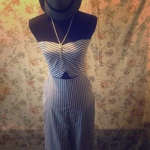 Striped Strapless Capri Jumpsuit